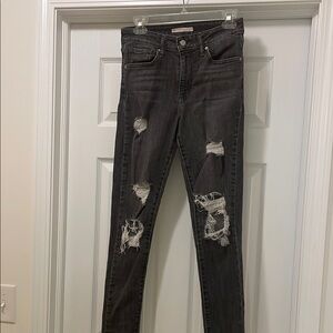 Levi’s 721 High Rise Black Skinny Distressed Jeans with Tapered Leg